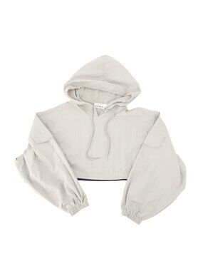 Kate Hewko Silver Zip Detail Cropped Hooded Gray Pullover Crop Hoodie One Size